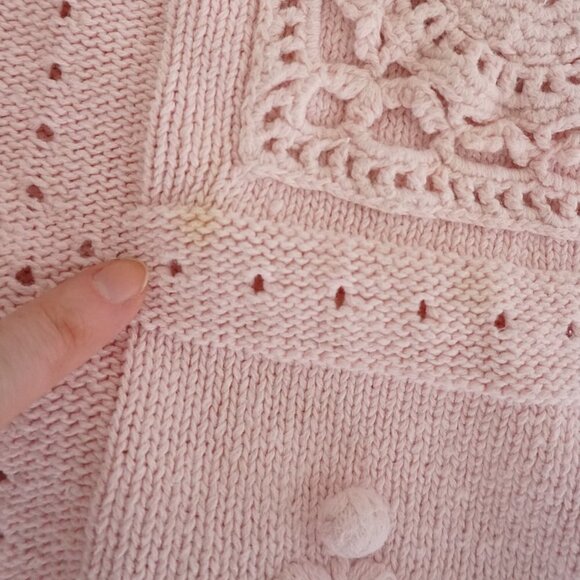 Vintage Exclusive Imports Pink Knit Embroidered Floral Pom Pom Crew Sweater M - Picture 9 of 12